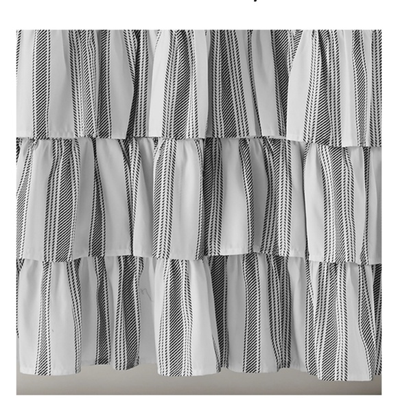 BH&G Striped Ruffle Skirt Printed Fabric Shower Curtain, Charcoal/White - Picture 2 of 6